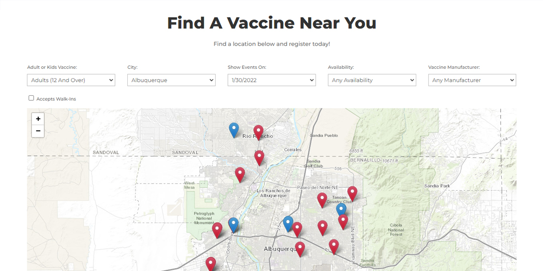 NM Vaccine Registration System resident profile screen