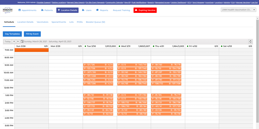 NM Vaccine Registration System provider management screen